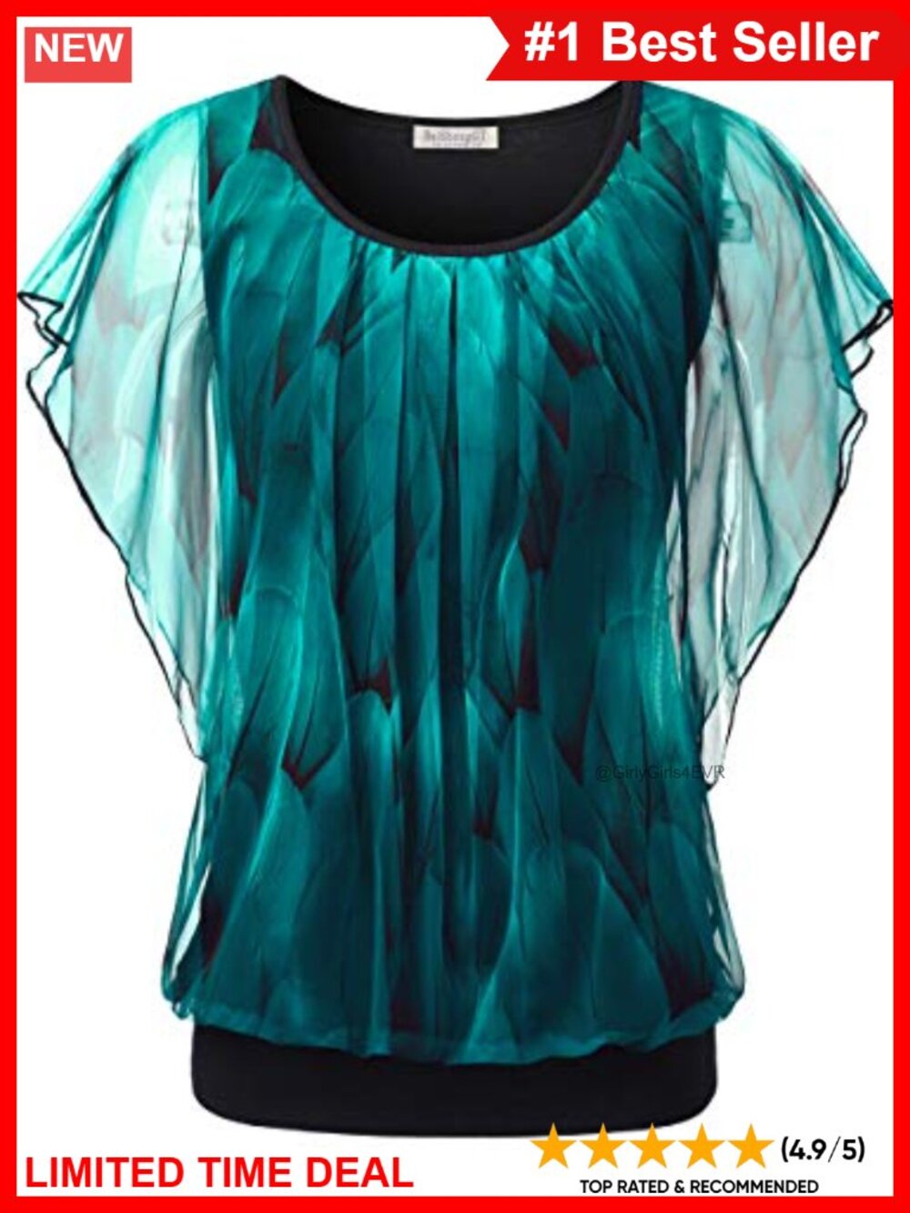 Womens Summer Blouse Flutter Short Sleeve Pleated Front Mesh Dressy Casual Top